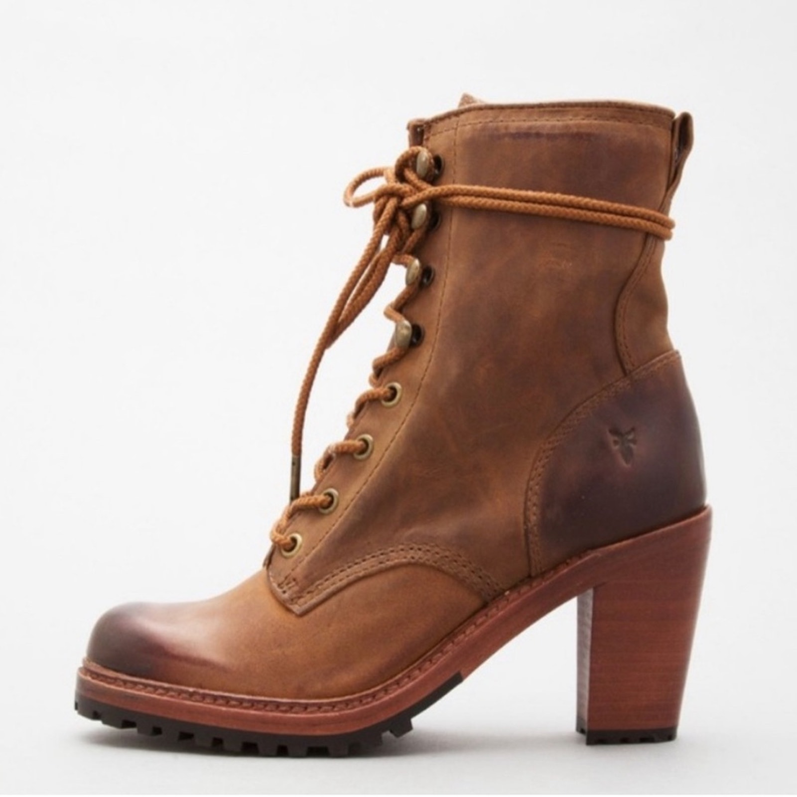 Frye Lucy Brown Leather Lace Up Ankle Boot 9